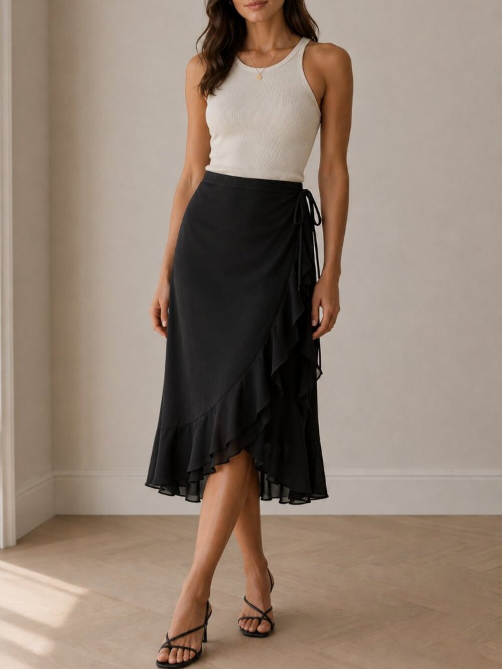 Lori Ann Montreal Black Ruffle Skirt – Size 4 – NWT